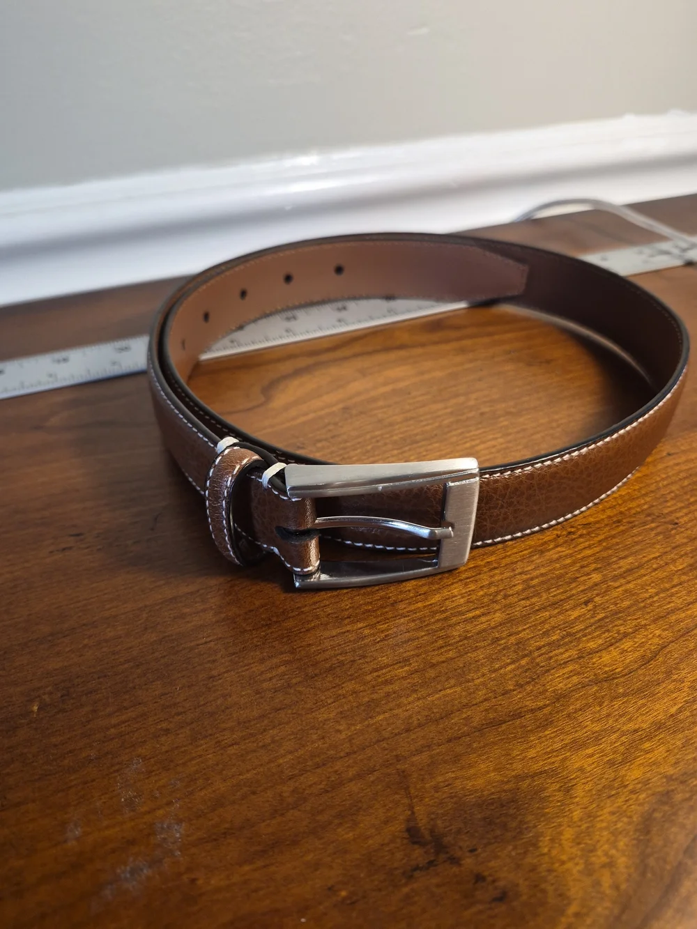 Johnston & Murphy Brown Leather Belt with Silver Buckle Size 30